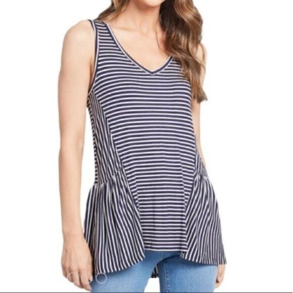 Modcloth Stripe Ruffle Tank Top In Every Direction Knit Navy Blue Cream White S - Picture 1 of 12